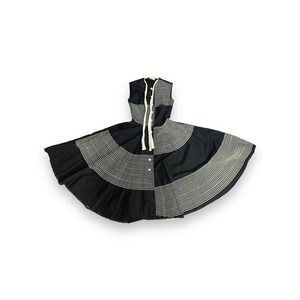 Vintage 1950s Black White Stripe Circle‎ Knee Length Dress